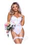 Leg Avenue Bridal Babe Lace Garter Bodysuit, Bow And Train Bustle, And Bridal Veil (3 Piece) - Small - White
